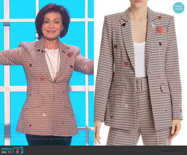 Cinq a Sept Estelle Embroidered Plaid Blazer worn by Sharon Osbourne on The Talk