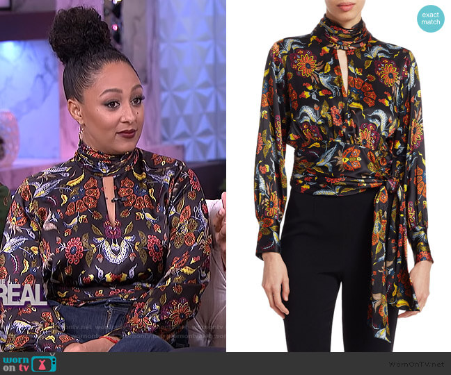 Cinq A Sept Jacqueline Paisley Top worn by Tamera Mowry on The Real