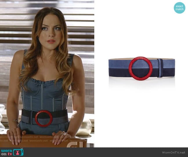 Carolina Herrera Color-Blocked Suede Belt worn by Fallon Carrington (Elizabeth Gillies) on Dynasty
