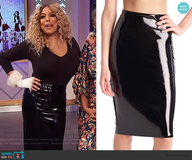 Commando Faux Patent Leather Midi Skirt worn by Wendy Williams on The Wendy Williams Show
