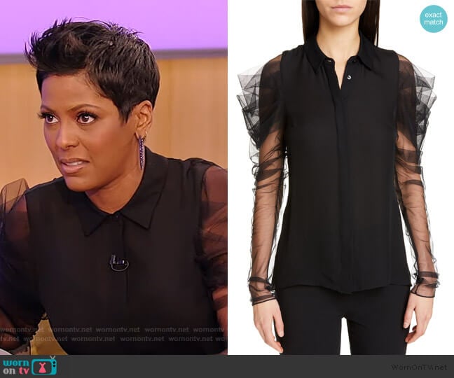 Cushnie Tulle Sleeve Silk Blouse worn by Tamron Hall on Tamron Hall Show