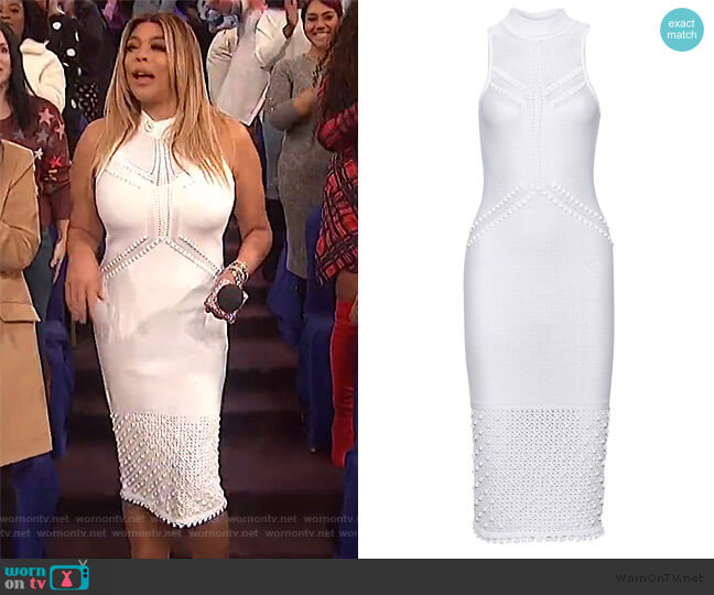 Cushnie Pompom-embellished pointelle-knit dress worn by Wendy Williams on The Wendy Williams Show
