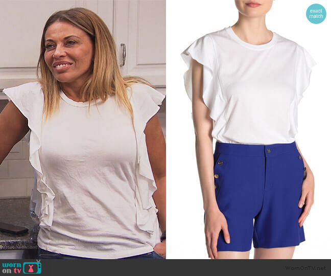 DKNY Ruffled Cap Sleeve T-Shirt worn by Dolores Catania on The Real Housewives of New Jersey