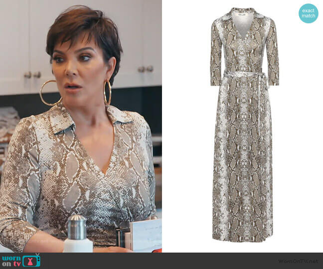 Diane von Furstenberg Abigail snake-print wrap dress worn by Kris Jenner on Keeping Up with the Kardashians