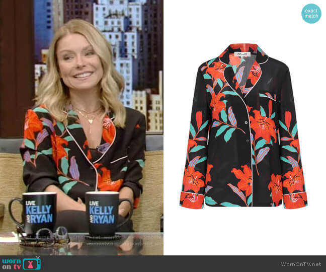 Diane von Furstenberg Floral Pajama Shirt worn by Kelly Ripa on Live with Kelly and Mark