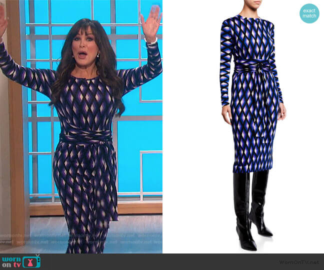 Diane von Furstenberg Gabel Printed Wool Belted Dress worn by Marie Osmond on The Talk