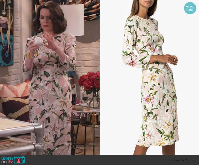 Dolce & Gabbana Cady lily-print Midi Dress worn by Karen Walker (Megan Mullally) on Will and Grace