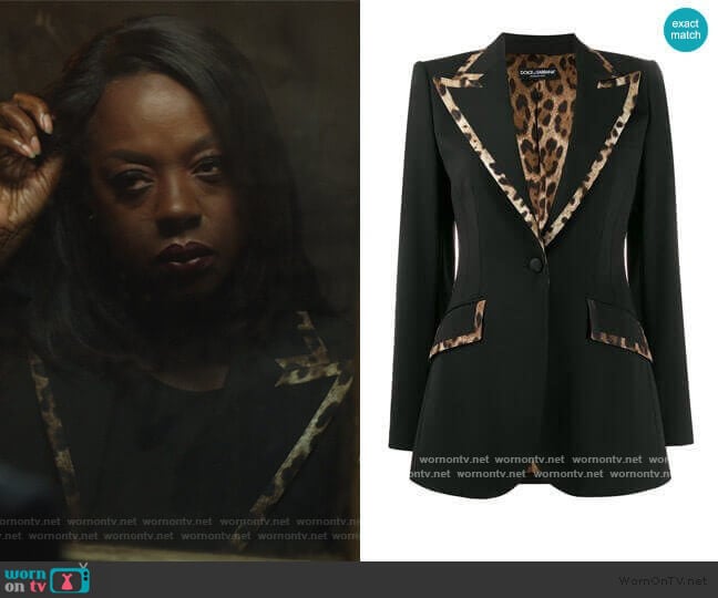 Dolce & Gabbana Leopard Print Trim Blazer worn by Annalise Keating (Viola Davis) on How to Get Away with Murder