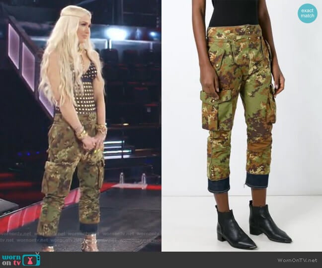 Dsquared2 Livery Tenent Icon Cropped Camouflage Trousers worn by Gwen Stefani on The Voice