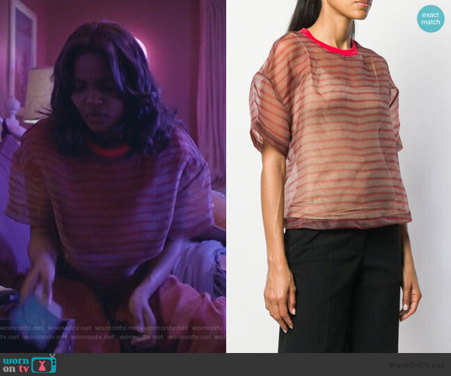 Eckhaus Latta Striped Sheer Top worn by Jennifer Pierce (China Anne McClain) on Black Lightning