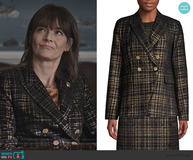 Elie Tahari Jezebel Metallic Tweed Double-Breasted Blazer