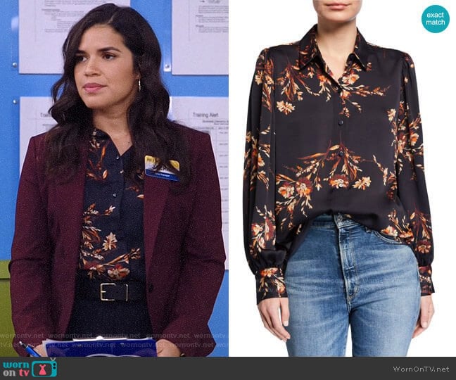 Equipment Danton Floral Button-Down Shirt worn by Amy (America Ferrera) on Superstore