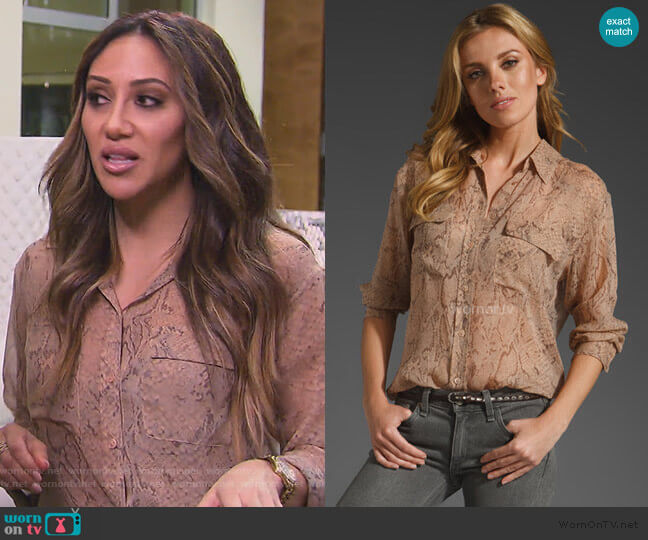 Equipment Silk Button-up Blouse in Python print worn by Melissa Gorga on The Real Housewives of New Jersey