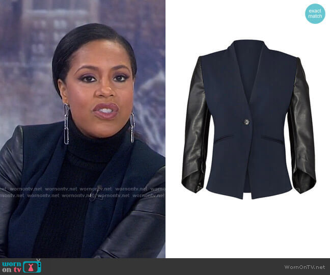 Slate & Willow Faux Leather Sleeve Blazer worn by Sheinelle Jones on Today