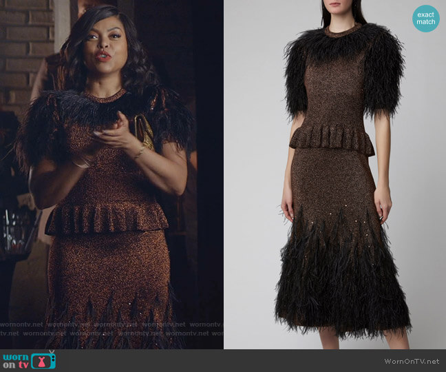 Michael Kors Feather Embroidered Metallic Knit Peplum Dress worn by Cookie Lyon (Taraji P. Henson) on Empire