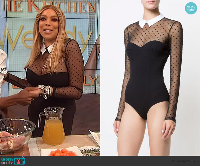 Fleur Du Mal Dotted Tulle Collared Bodysuit worn by Wendy Williams on The Wendy Williams Show
