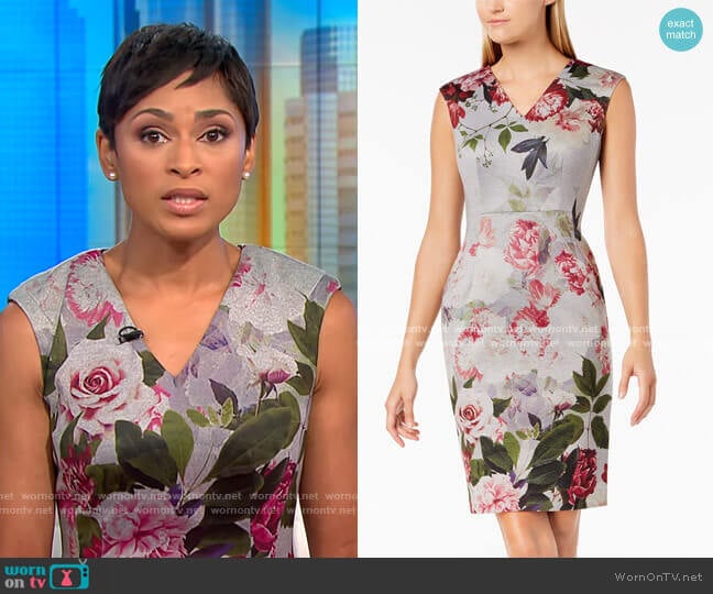 Calvin Klein Floral-Print V-Neck Sheath Dress worn by Jericka Duncan on CBS Mornings