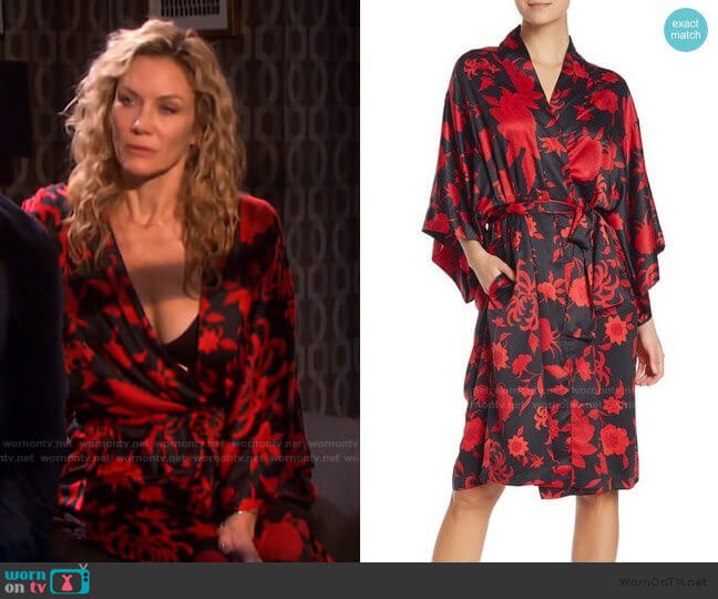 Natori Floral Print Wrap Robe worn by Kristen DiMera (Stacy Haiduk) on Days of our Lives