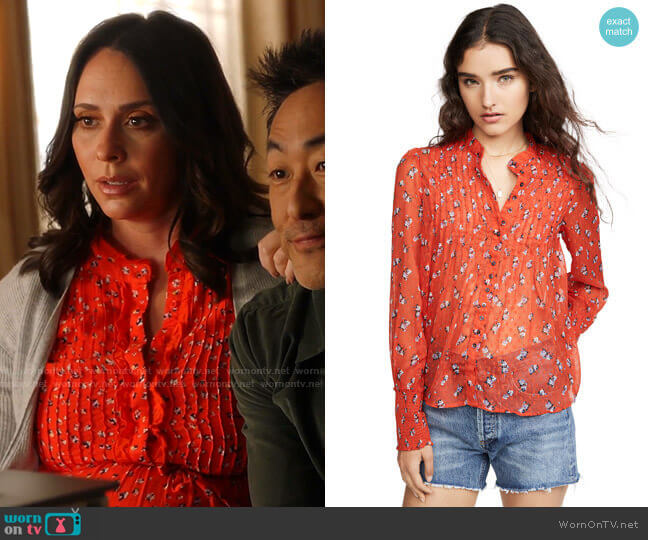 Free People Flowers in December Print Sheer Blouse worn by Maddie Kendall (Jennifer Love Hewitt) on 9-1-1