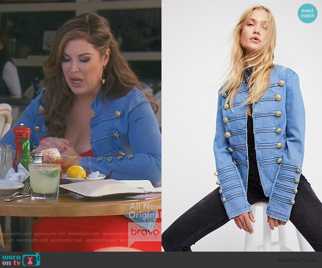 Free People Fitted Military Denim Jacket worn by Emily Simpson on The Real Housewives of Orange County