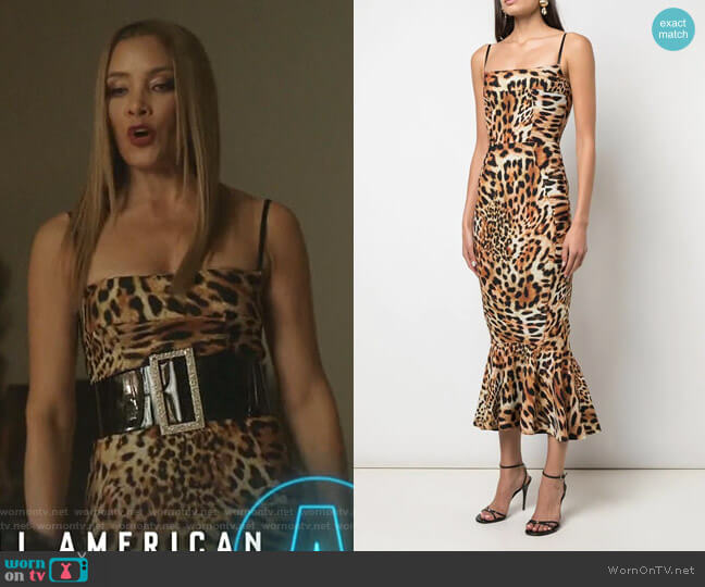 Greta Constantine Leopard Print Midi Dress worn by Dominique Deveraux (Michael Michele) on Dynasty