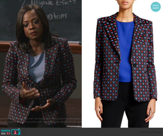 Giogio Armani Geometric Jacquard Button-Front Jacket worn by Annalise Keating (Viola Davis) on How to Get Away with Murder