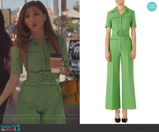 Gucci Belted Wide Leg Wool & Silk Cady Jumpsuit worn by Madison Maxwell (Brenda Song) on Dollface