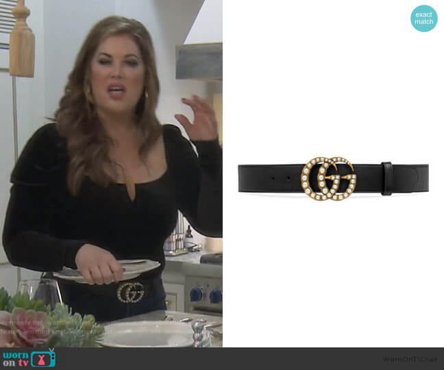 Gucci Imitation Pearl Double-G Leather Belt worn by Emily Simpson on The Real Housewives of Orange County