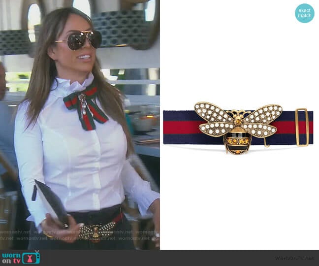 Gucci Web belt with bee worn by Kelly Dodd on The Real Housewives of Orange County