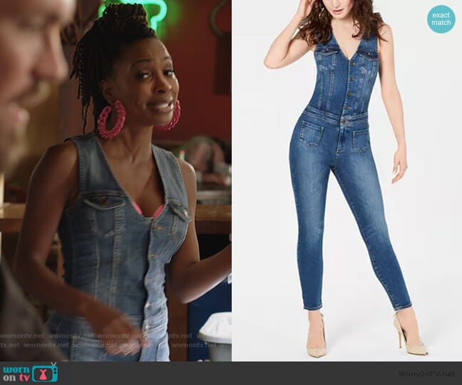 Guess Nina Sleeveless Denim Jumpsuit worn by Veronica Fisher (Shanola Hampton) on Shameless