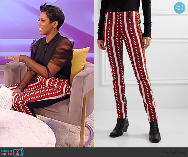 Haider Ackermann Paneled Embroidered Jacquard and Leather Skinny Pants worn by Tamron Hall on Tamron Hall Show