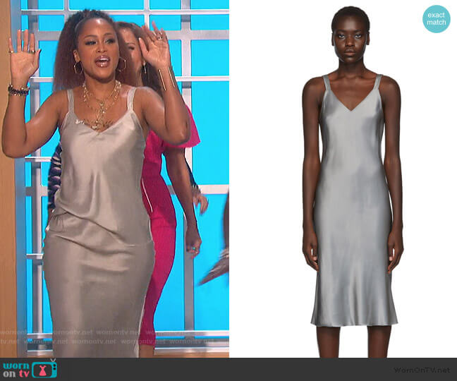Helmut Lang Grey Satin Double Strap Slip Dress worn by Eve on The Talk