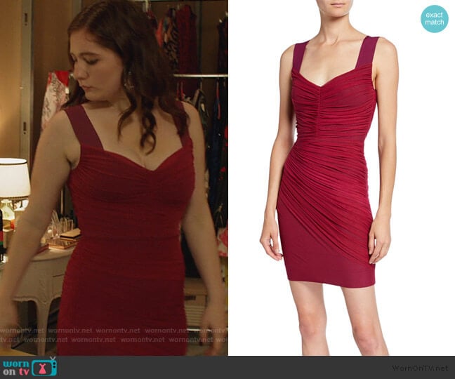 Herve Leger Ruched Tulle V-Neck Bandage Dress worn by Debbie Gallagher (Emma Kenney) on Shameless
