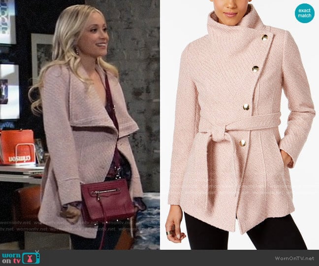 INC International Concepts Textured Wrap Coat in Pale Rose worn by Lulu Spencer Falconeri (Emme Rylan) on General Hospital