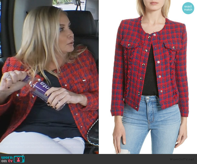 IRO Quilombre Houndstooth Tweed Jacket worn by Shannon Beador on The Real Housewives of Orange County