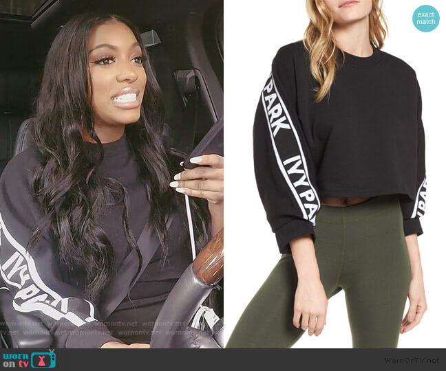 Ivy Park Logo Tape Crop Sweatshirt worn by Porsha Williams on The Real Housewives of Atlanta