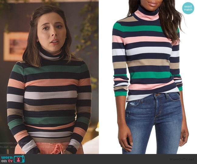 J. Crew Perfect Fit Stripe Turtleneck worn by Izzy Levine (Esther Povitsky) on Dollface