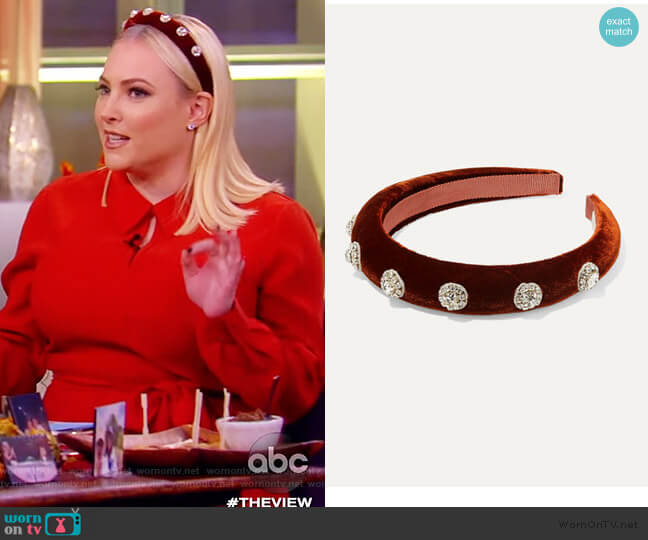 Jennifer Behr Olina crystal-embellished velvet headband worn by Meghan McCain on The View