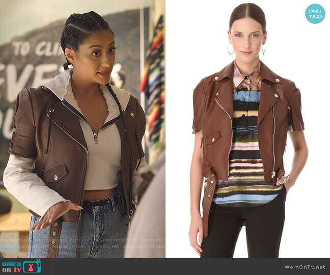 Jean Paul Gaultier Short Sleeve Leather Jacket worn by Stella Cole (Shay Mitchell) on Dollface