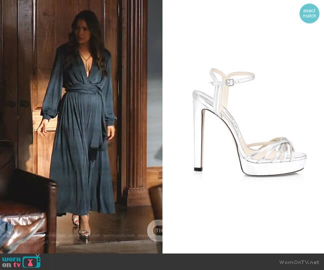 Jimmy Choo Lilah Platform Metallic Leather Sandals worn by Cristal Jennings (Daniella Alonso) on Dynasty