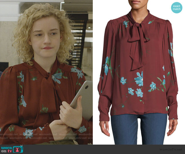 Joie Angeletta Floral Tie-Neck Silk Blouse worn by Maddy (Julia Garner) on Modern Love