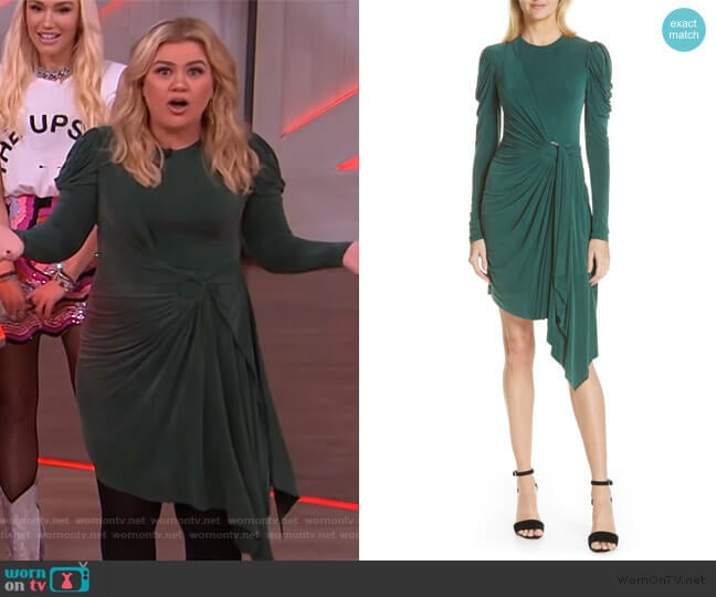 Jonathan Simkhai Asymmetrical Sueded Jersey Faux Wrap Dress worn by Kelly Clarkson on The Kelly Clarkson Show