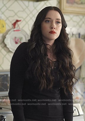 Jules’s black snap-button henley top on Dollface