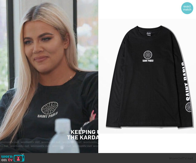 Kanye West Saint Pablo print tee worn by Khloe Kardashian on Keeping Up with the Kardashians