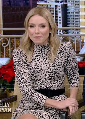 Kelly’s white animal print mini dress on Live with Kelly and Ryan