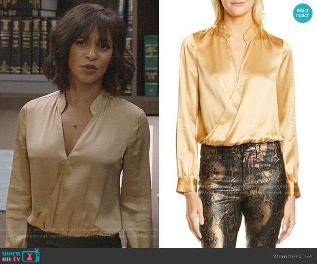 L'Agence Marcella Bodysuit in Trench worn by Edie Palmer (Megalyn Echikunwoke) on Almost Family