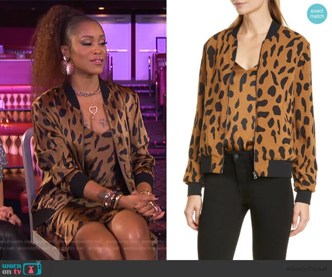 L'Agence Ollie Cheetah Print Silk Bomber Jacket worn by Eve on The Talk