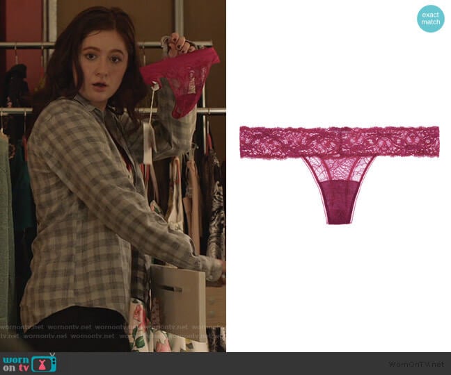 La Perla Fuchsia stretch Leavers lace thong worn by Debbie Gallagher (Emma Kenney) on Shameless