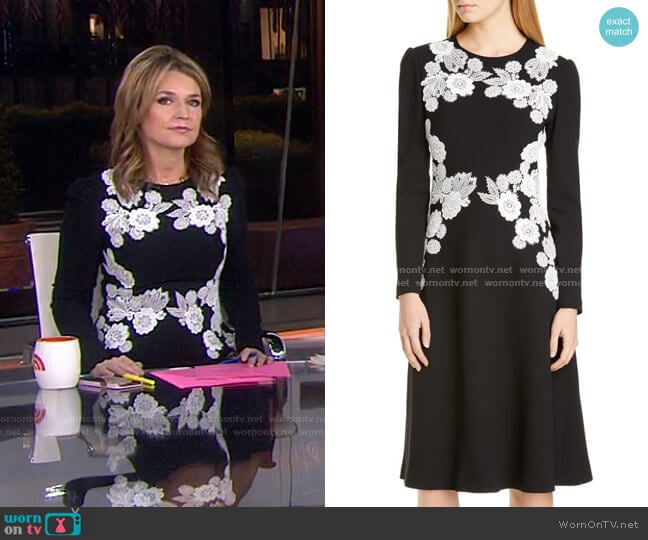 Lela Rose Lace Detail Long Sleeve Midi Dress worn by Savannah Guthrie on Today