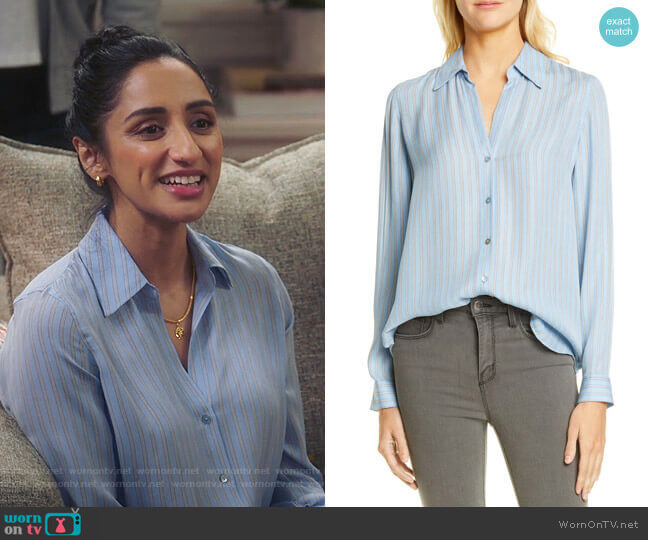 L'Agence Nina Blouse worn by Mallory Modi (Kiran Deol) on Sunnyside